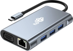 USB‑C hub 8 v 1 s HDMI, VGA, RJ45 a napájaním PD