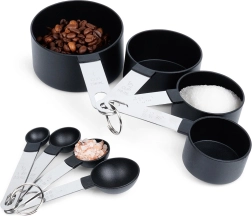 Sada kuchynských odmeriek, čierne, 8 dielov