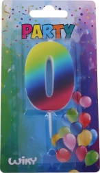 Párty sviečka číslo 0 dúhová