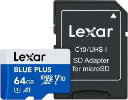 Lexar microSDXC Blue Plus 64 GB A1 U1 V10 s adaptérom