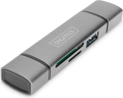 3-portová čítačka kariet USB Typ C/ USB 3.0 SuperSpeed SD Micro SD Digitus šedá