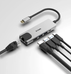 D-Link USB‑C hub 5 v 1 s HDMI, USB 3.0 a gigabitovým Ethernetom