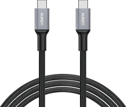 Aukey kábel usb‑c na usb‑c 2 m, 60 w, rýchle nabíjanie, opletený nylon, čierny