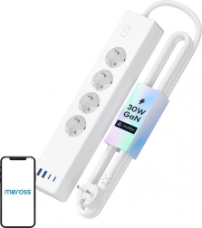 Meross inteligentná napájacia lišta MSP844 s rýchlym nabíjaním, 4 zásuvky + 2× USB‑A + 2× USB‑C (Matter)
