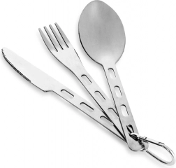 Turistický nerezový príbor s karabínou, 3-dielny