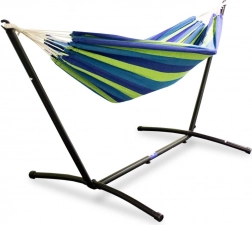 Záhradná hojdacia sieť so stojanom modro‑zelená