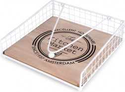 Kovový biely stojan na servítky s prítlakom 18,5 × 18,5 cm