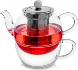 Sklenená čajová kanvička s hrnčekom a nerezovým sitkom 300 + 350 ml, 2-dielna sada