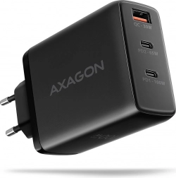 AXAGON sieťová nabíjačka GaN 100 W, 3 porty (USB‑A + dvojité USB‑C), čierna