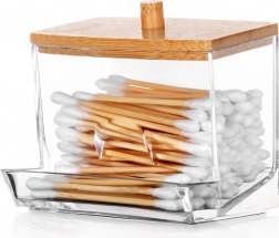 Dávkovač na vatové tyčinky s bambusovým viečkom 9 × 7,3 × 9 cm