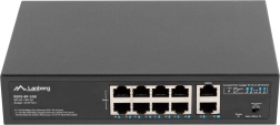 LANBERG 8portový PoE+ switch 10/100 Mb/s so 2× gigabitovým uplinkom do racku