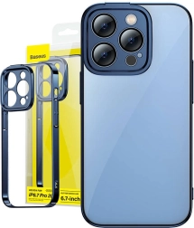 Púzdro a tvrdené sklo Baseus Glitter pre iPhone 14 Pro Max modré