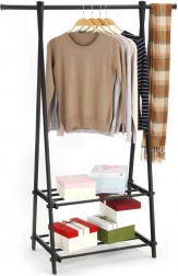 Kovový stojan na oblečenie s 2 policami, čierny MODERNHOME