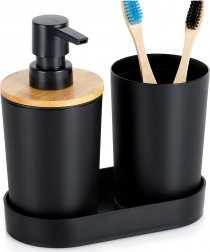 čierna kúpeľňová sada 3 kusy s dávkovačom a bambusovými prvkami