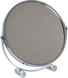 Obojstranné kozmetické zrkadlo so stojanom, priemer 17 cm, chróm