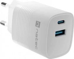 Natec Ribera GaN USB nabíjačka s 1x USB-A a 1x USB-C 30W biela