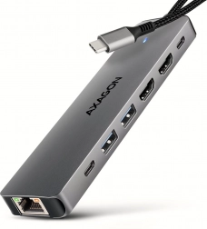 AXAGON HMC-7HX2 viacportový USB‑C hub 7v1 s 2× HDMI 4K/60 Hz, 2× USB‑A, USB‑C, GLAN a PD 100 W