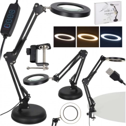 Stolová LED lampa s lupou a nastaviteľným ramenom, 2 možnosti uchytenia