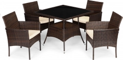Ratanová záhradná súprava PREGASIO so 4 stoličkami a stolom so sklenenou doskou