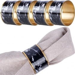 Kovové krúžky na servítky s efektom čierneho mramoru, 4 ks, priemer 4,5 cm