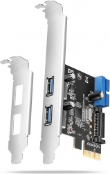 PCIe radič AXAGON s 2× USB-A a 2× interným USB 5 Gbps, UASP, nízky profil, napájanie SATA