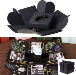 čierna výbuchová darčeková krabička