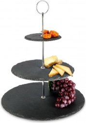 Trojposchodový čierny kamenný servírovací stojan 31 cm