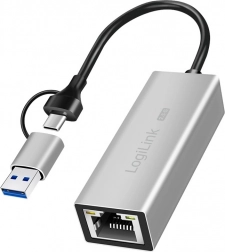Adaptér USB‑A/USB‑C na 2,5G Ethernet, sivý