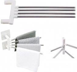 Otočný nástenný držiak na uteráky so 4 ramenami bez vŕtania