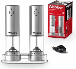 elektrické mlynčeky na soľ a korenie USB‑C, sada 2 ks s nastaviteľnou hrúbkou mletia a LED svetlom