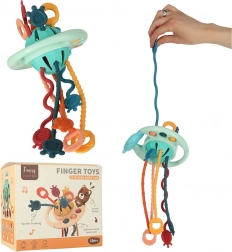 Montessori senzorické hrkálka a hryzátko s povrázkami a tlačidlami pre bábätká