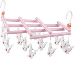Skladací sušiak na prádlo s kolíčkami, 14 kolíčkov, ružový