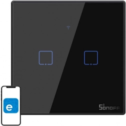 Inteligentný dotykový vypínač SONOFF T3 EU, Wi‑Fi + RF 433, 2‑kanálový, čierny