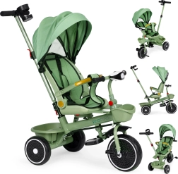 Detská trojkolka 2 v 1 so strieškou a otočným sedadlom ECOTOYS – zelená