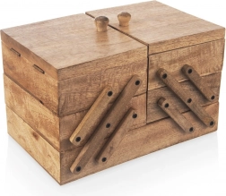 Drevená šijacia kazeta z mangového dreva 30,5 × 18 × 21 cm, rozkladacia až na 71 cm