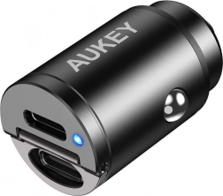 AUKEY mini hliníková autonabíjačka 2× USB‑C s Power Delivery a Quick Charge 3.0, 30 W, PPS
