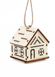 Kúzlo dreva malý domček s cik-cak vzormi a LED sviečkou