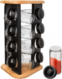 Otočný stojan na koreničky s 12 sklenenými dózami Black