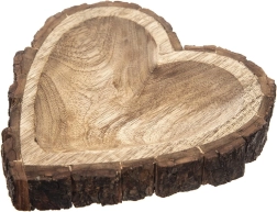 Podnos z mangového dreva s motívom srdca v dekore kôra 22 × 22 × 3 cm