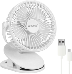 Bezdrôtový stolový ventilátor s klipom Ruhhy (USB-C, 1200 mAh, biely) - 1 kus