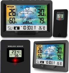 Bezdrôtová meteorologická stanica s farebným displejom a DCF synchronizáciou, čierna