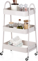 Kovový pojazdný regál, béžový, 3-poschodový, 44 × 31,5 × 78,5 cm