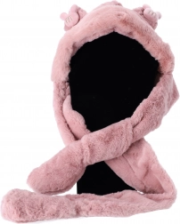 Detská plyšová čiapka so šálom a rukavicami 3v1 – Ružová