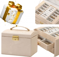 Viacúrovňová šperkovnica s úchytom – zlaté kovanie, béžová