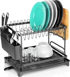 Kovový odkvapkávač na riad čierny dvojúrovňový 42 × 29 × 36,5 cm