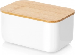 Maslenka z ocele v bielej farbe s bambusovým viečkom