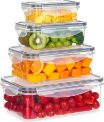 Sada plastových dóz na potraviny s vekom a tesnením, 4 ks