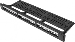 patch panel 24 portov 1U 19" čierny s organizérom pre keystone moduly