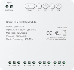 Zigbee 4-kanálový spínací modul s beznapäťovým kontaktom AVATTO