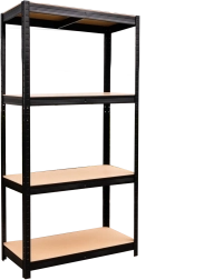 Kovový regál 4 úrovne 150 × 70 × 30 cm čierny, nosnosť 150 kg na policu